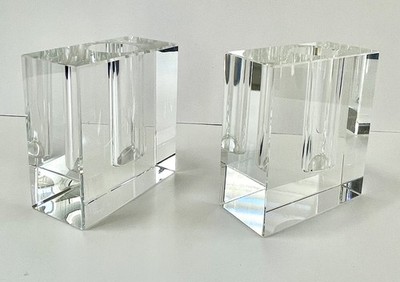 2 Tizo Design Heavy Clear Crystal Vases/ Rectangular Bud Vases/ 4,6  Tall