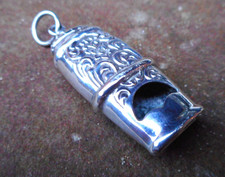FINE ANTIQUE STERLING SILVER WORKING WHISTLE PENDANT / CHARM FOB 6g