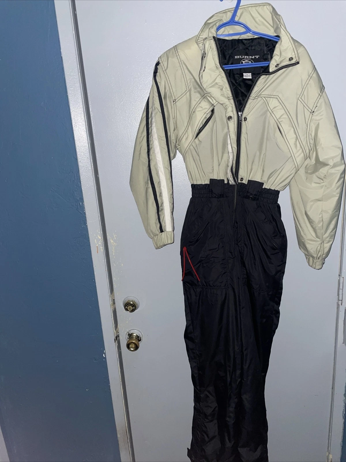Burnt One Piece Ski Suit Mens Small Black Beige Insulated Snow Bib Pants Jacket