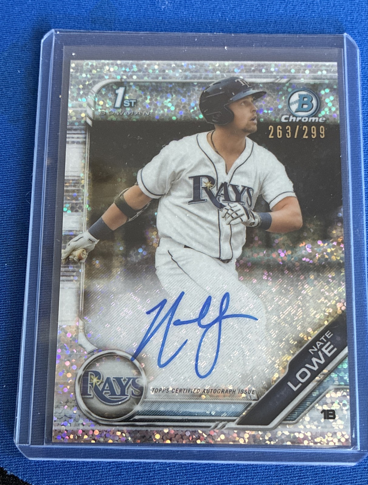 2019 Bowman Chrome Prospect Autograph Nate Lowe CPA-NL Speckle Refractor 263/299