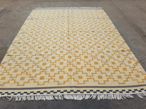 Vintage Handmade Traditional Geometric Yellow Kilim Floor Rug Carpet 236x171cm