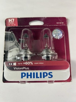 Philips H7 VisionPlus Headlight Bulbs Pair 12V 55W Up to 60 More