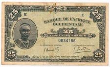FRENCH WEST AFRICA banknote 25 Francs 1942 VF Very Fine