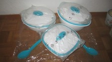 Tupperware Thermo Duo-Set, 3x Warmhaltebehälter, 2 Löffel lang, türkis-weiß, neu