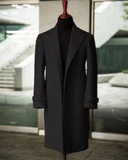 Men Long Overcoats Wool Blend Wide Peak Lapel Outdoor Warm Formal Business Coat