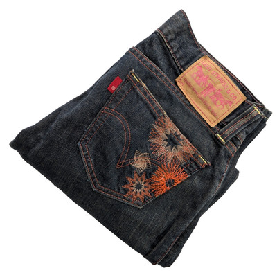 LEVIS 504 Womens Slouch Straight Embroidered Jeans 34x32 Medium Wash 11 M #457