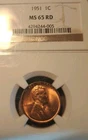 1951 Lincoln Cent NGC MS 65 RD