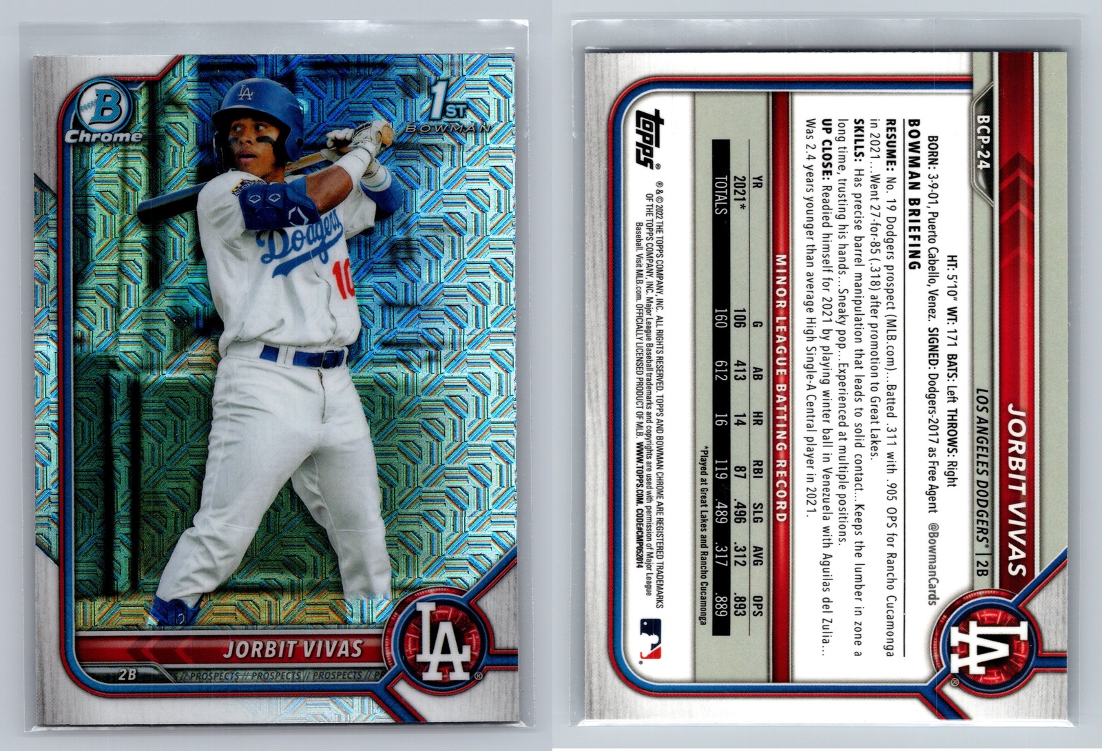 2022 Bowman #BCP-24 Jorbit Vivas Chrome Prospects Mojo Refractors