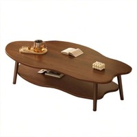 2 Tier Coffee Table Cloud Shape Wooden Modern Living Room Storage Brown