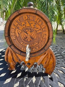 Jumbo Vintage Cuba 1940s Personalized Bacardi Keg Barrel w/ Bat Wing Stand