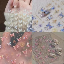 Nail Sticker Decals, Butterfly and Tulip Nail Stickers, 4 Sheets, 3D  From Japan