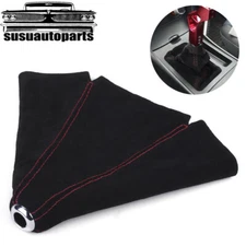 Red Stitch Universal JDM Black Suede Leather Shifter Shift Gear Knob Boot Cover