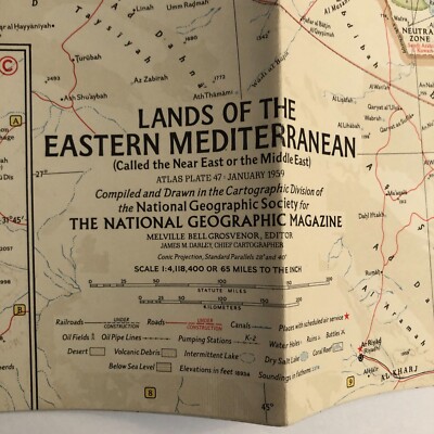 Lands Of The Eastern Mediterranean Ntl. Geographic Map; Jan. 1959