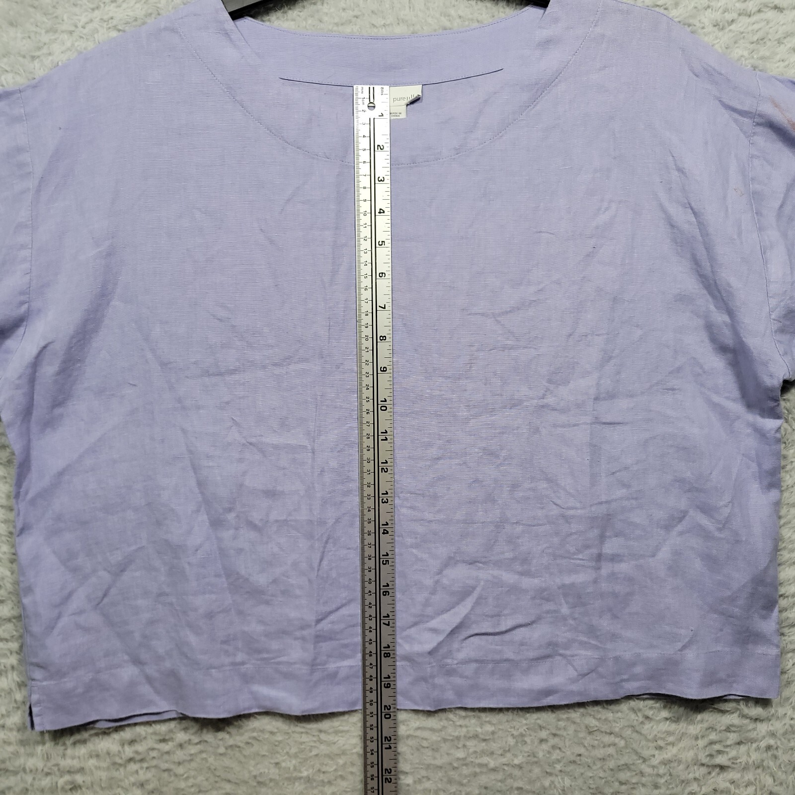 Pure Jill Linen Shirt Womens XS Purple Cropped Short Sleeve stain eBay
