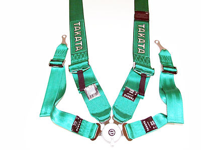 Takata RACE 4 Point Bolt-On 3'' Racing Seat Belt Harness with Camlock (Green)