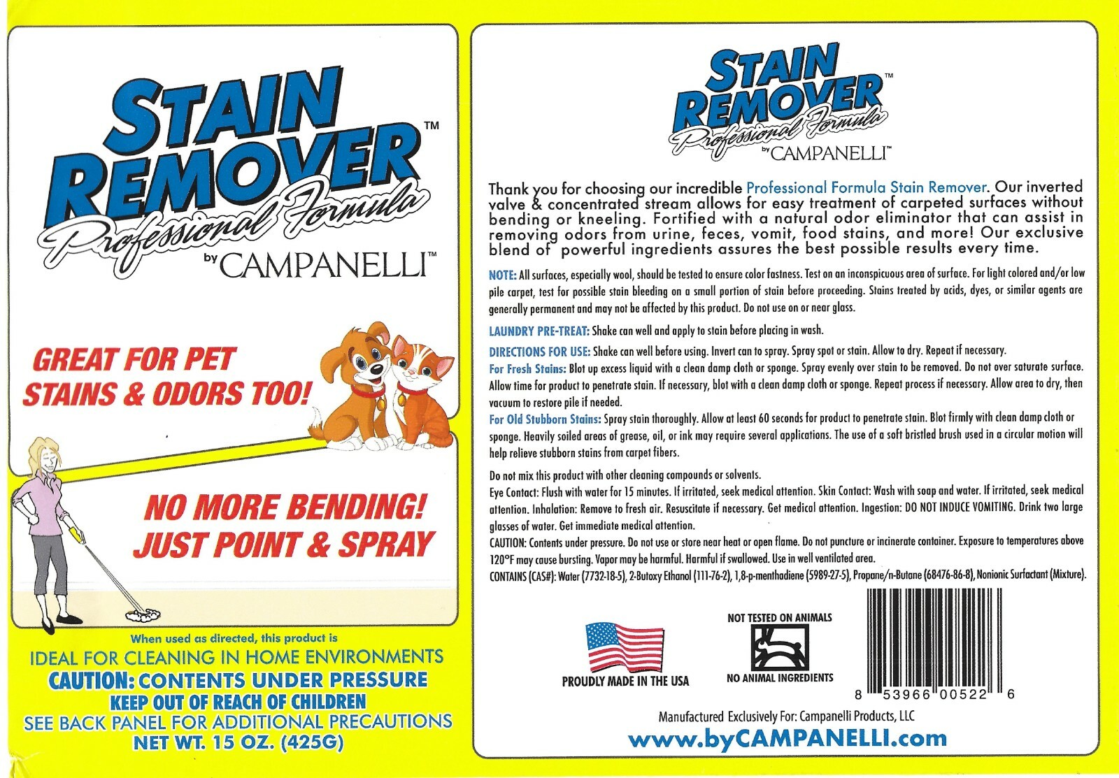 Campanelli Carpet Spot and Stain Remover Pet Stain and Odor Remover 2