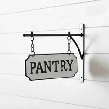 New Black White Farmhouse Kitchen DOUBLE SIDED PANTRY SIGN Wall Bracket Hanging