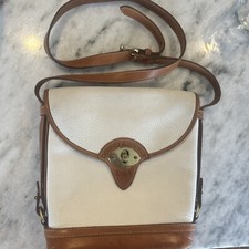 Vintage DOONEY  BOURKE All Weather Leather Camel  Cream Messenger Shoulder Bag