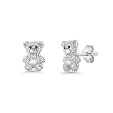 Teddy Bear Stud Earrings CZ 925 Sterling Silver 11mm