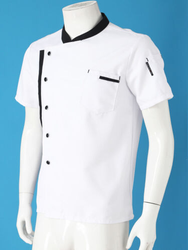 Unisex Chef Coat Double-Breast Short Sleeve Cook Jacket Kitchen Uniform Dress - Picture 53 of 140