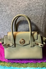 Michael Kors Carmen Olive Green Saffiano Leather Push Lock Flap Tote Satchel