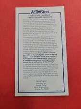 Activision Video Game Cartridge Limited One Year Warranty Insert Sheet 1982