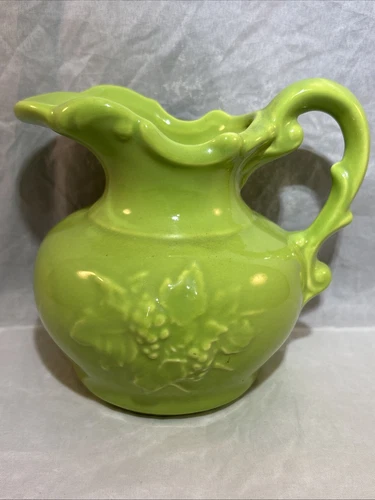 Vintage McCoy Pottery Pitcher 5" USA Lime Green w/ Grapes & Leaves Spring Summer