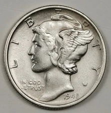 1945-s Mercury Dime.  Micro "s" MM. 40% Full Sep, Horiz Bands.  A.U. Inventory H