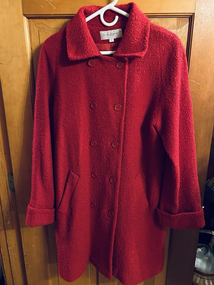 Abrigo Sandro Paris para mujer talla 12 rojo mezcla de lana texturizado vintage raro nuevo sin etiquetas Foto 4 de 4