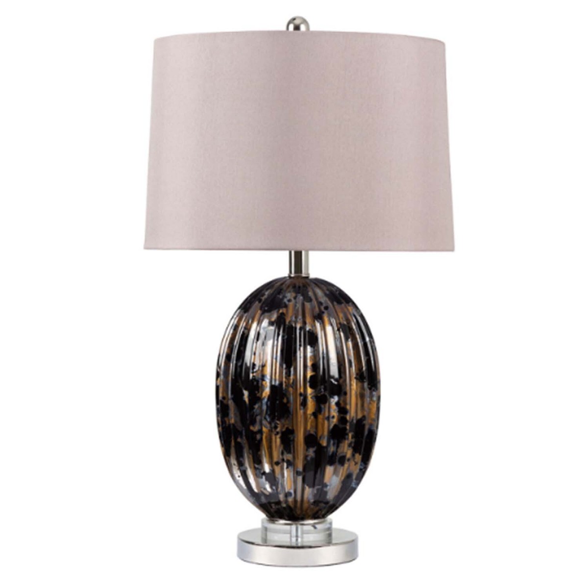 67cm Ribbed Black Gold Glass Table Lamp Taupe Faux Silk Shade