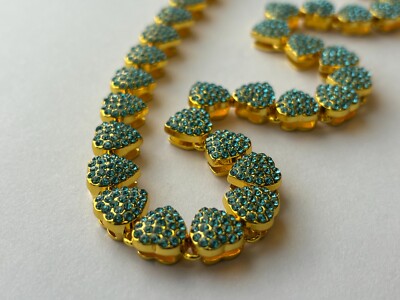 Fifth Ave Strawberry Chain Yellow Gold Round Cut Blue Rhinestone Necklace 24 In.