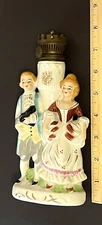 Vintage Oil Lamp Porcelain Lusterware Colonial Man Woman  Nasco Del Coronado