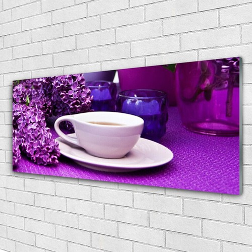 Tableau Sur Verre Acrylique Tulup, 125x50 Cm, Motif Fleur Eau, Moderne, Blanc Et Bleu