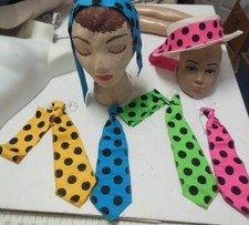Lot of 7 Neck Ties  Hatbands Jazz Dance Pageant 4 Colors with Black Polka Dots