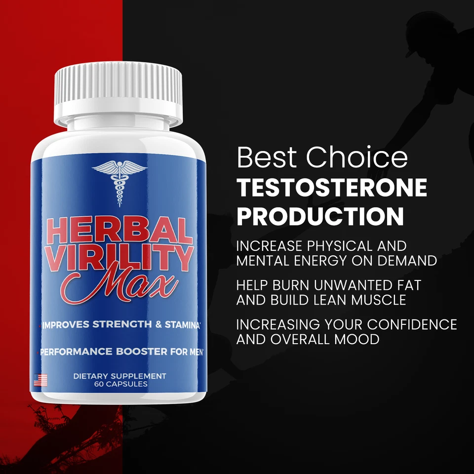 (5 Pack) Herbal Virility Max Men Pills for Male Support & Energy (300 Capsules)  - Image 2 of 4