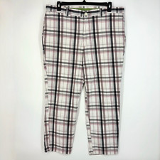 Shark Greg Norman Mens 40W by 32L Cropped Pants Gray Red White Plaid Cotton Golf