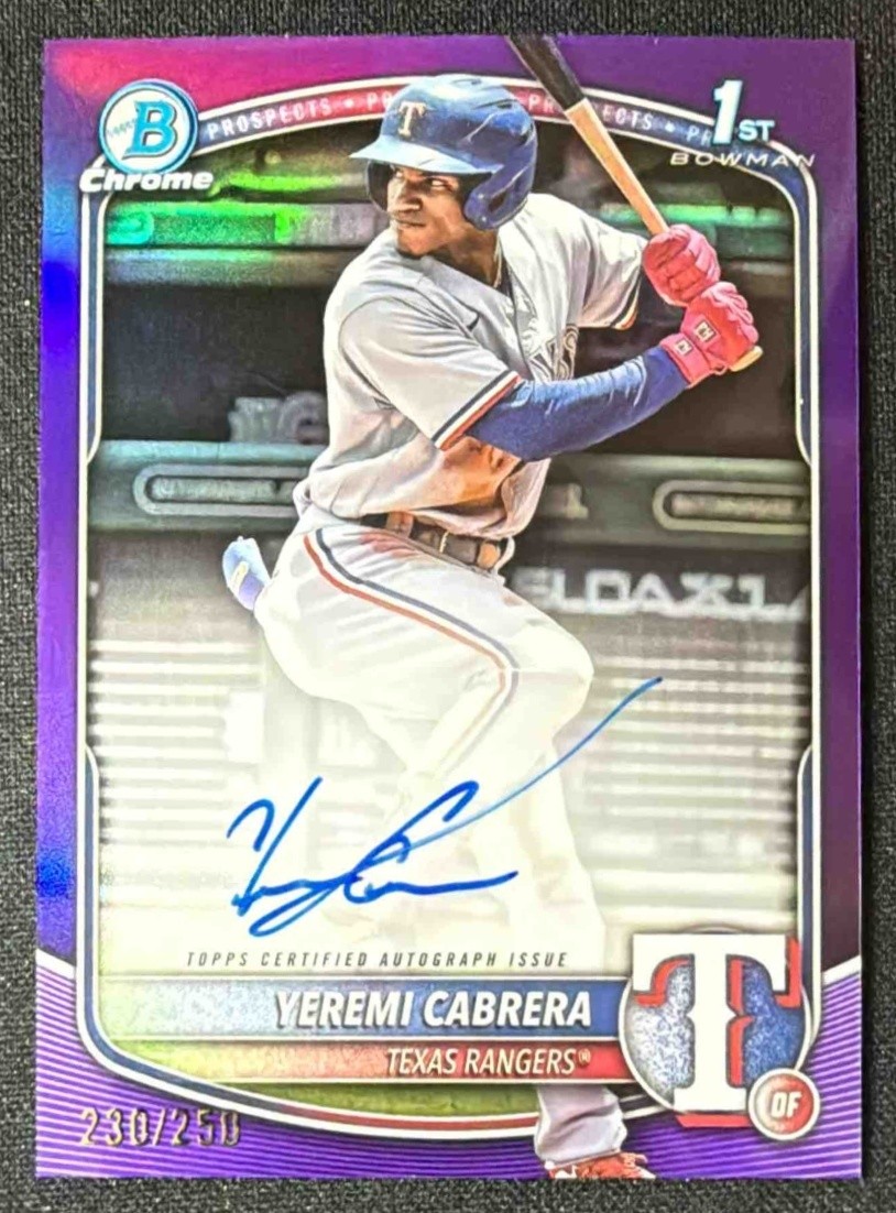 2025 Bowman Yeremi Cabrera Chrome Auto Purple Refractor /250 1st Prospect
