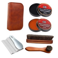 Shoe Shine Polish Kit - 7PCS Leather Boot Care Kit with Black Black  Brown