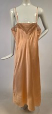 ANTIQUE 1920  S GOLDEN BIAS CUT SILK SLIP W EMBROIDERY  ECRU FRENCH ALENCON LACE