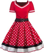 Damen Sommerkleid Vintage Retro 50s Kurzarm g...