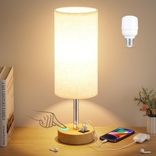 Touch Bedside Table Lamp with USB - 3 Way Dimmable Wood Lamp for Bedroom