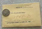 1949 D Roosevelt Dime - Silver - Vintage Littleton Envelope L2