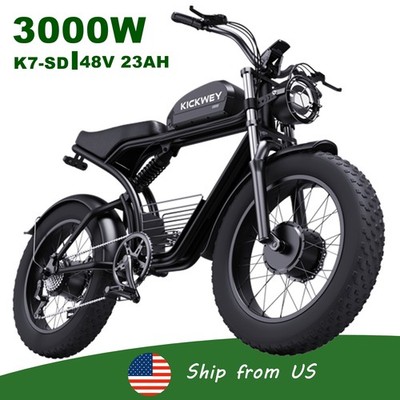 3000W Electric Mountain Bike Off-road Bicycle 20'' Fat Tire City Commuter eBike