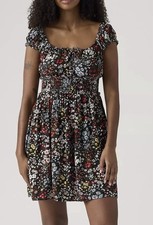 NWT Levis Mini Dress Womens Sz M Black Ditsy Floral Cottagecore Boho $64 NEW