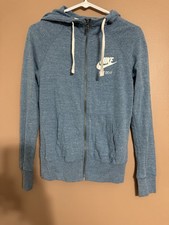 Vintage NIKE Red Tag Full Zip Hoodie Lt Blue Womens Size XS Retro White Logo Y2K
