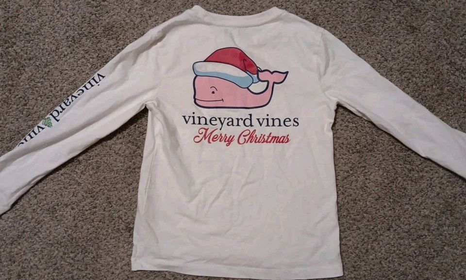 Vineyard Vines Merry Christmas Youth Small 6 White Whale Long Sleeve Pocket Tee - Image 3 of 4