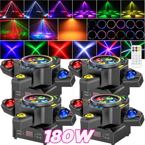 4 piezas 4 brazos LED Laser Beam Moving Head DMX RGBW haz luz de escenario DJ luz de fiesta - Imagen 1 de 14