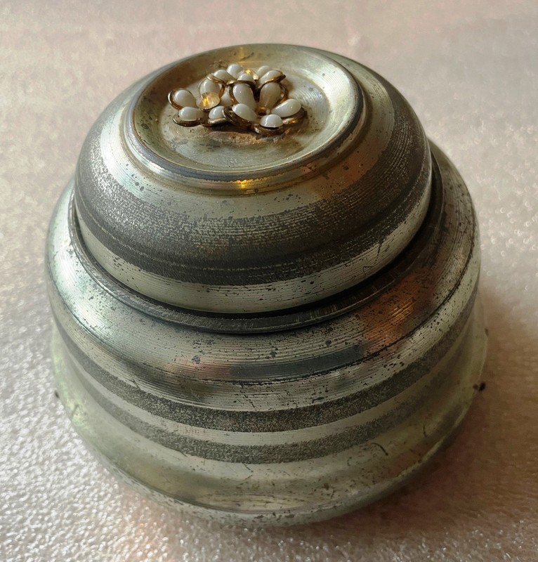 Antique Wind-Up Music Powder Box “Till the End of Time” No. 42 Metal Floral Top