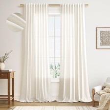 Linen Curtains 96 Inches Long for Living Room 2 Panels Back Tab Modern Farmho...