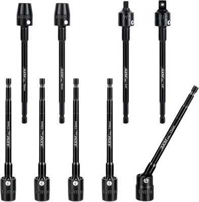 9-Piece Long Universal Nut driver set, 6 inch 360°Rotatable Hex Shank Impact Dr
